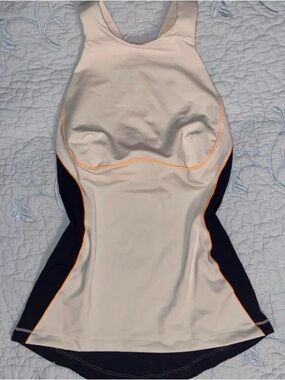 Cream and Black lululemon Tank with Orange Piping